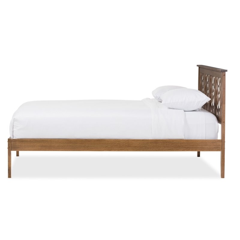 Allora Mid-Century Rubberwood Queen-Size Platform Bed in Walnut Brown