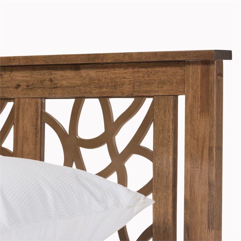 Allora Mid-Century Rubberwood Queen-Size Platform Bed in Walnut Brown