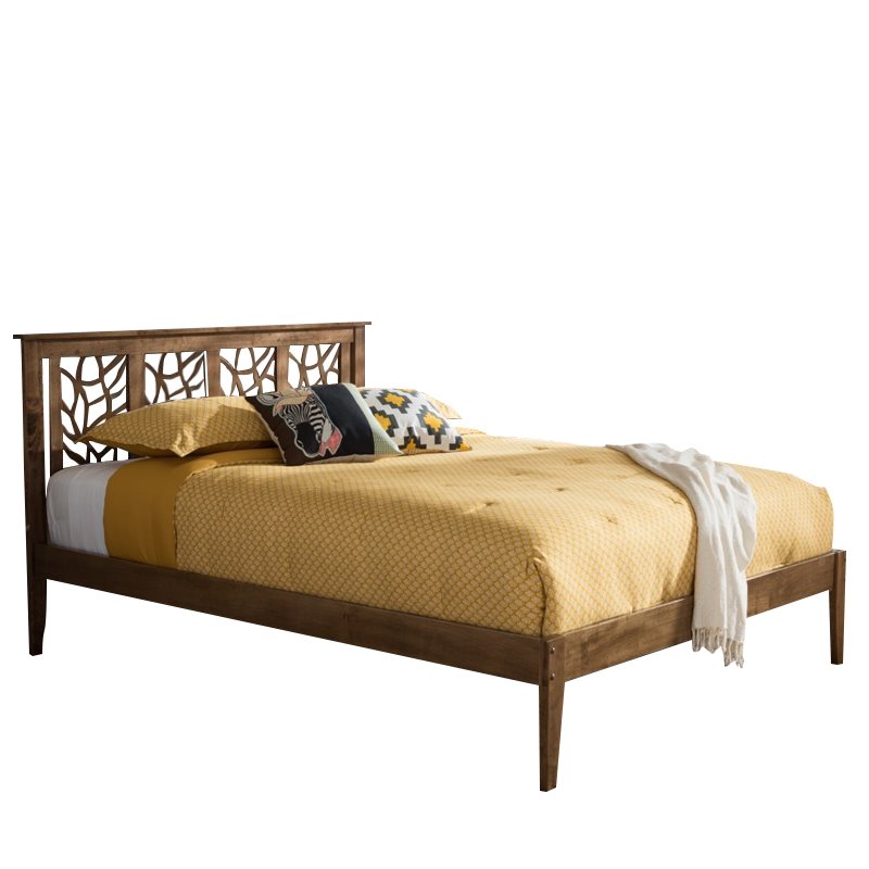 Allora Mid-Century Rubberwood Queen-Size Platform Bed in Walnut Brown