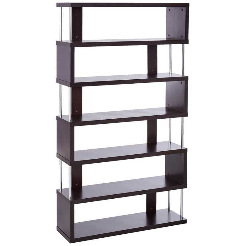 Allora 6 Shelf Modern Bookcase in Dark Brown