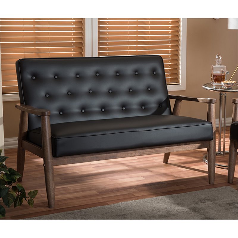 Allora Faux Leather Tufted Loveseat in Dark Brown
