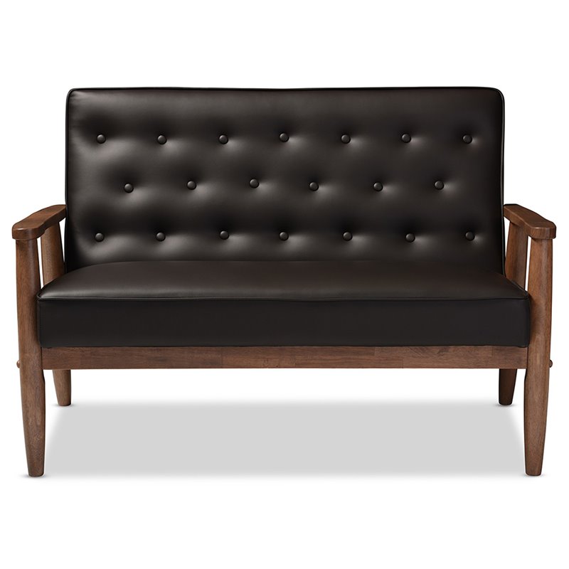 Allora Faux Leather Tufted Loveseat in Dark Brown