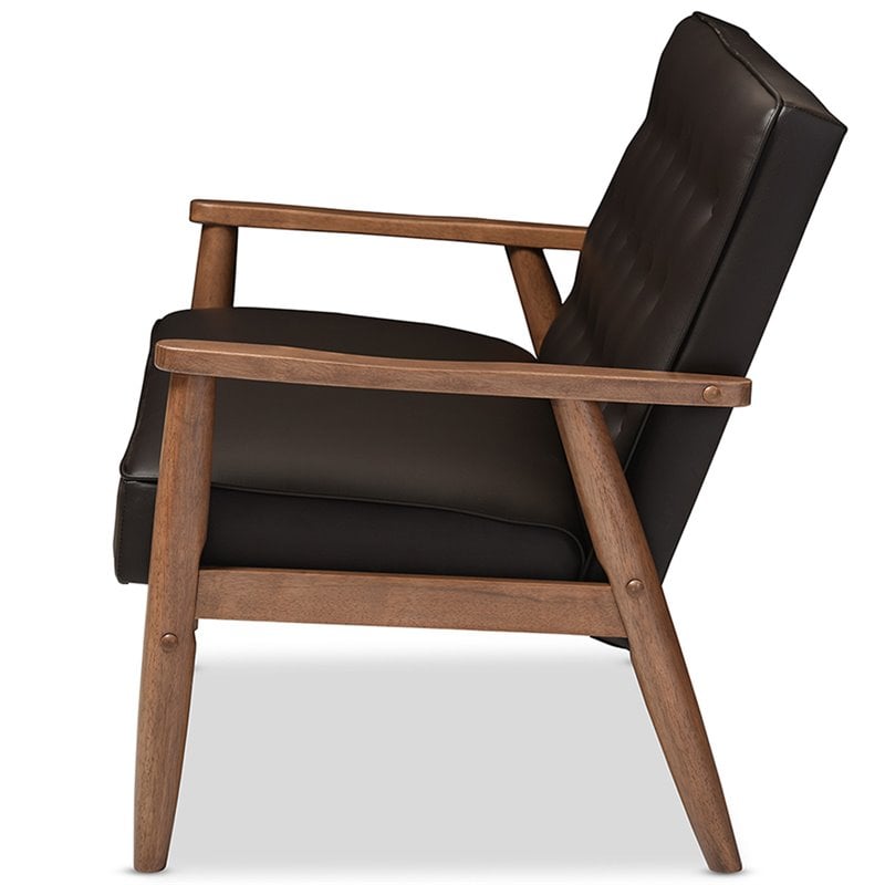 Allora Faux Leather Tufted Loveseat in Dark Brown