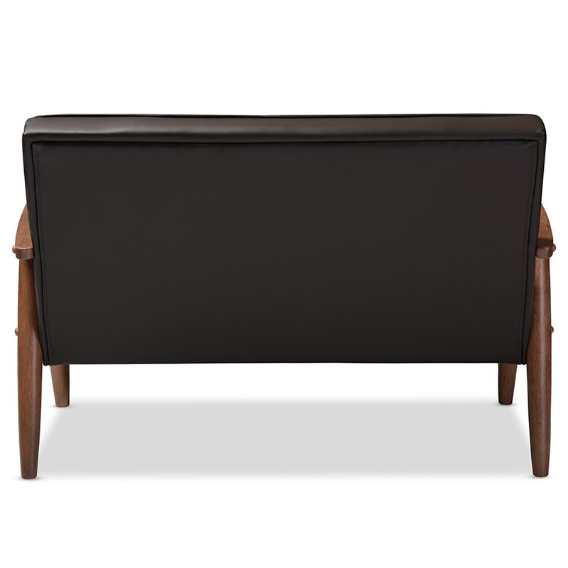 Allora Faux Leather Tufted Loveseat in Dark Brown