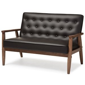 Allora Faux Leather Tufted Loveseat in Dark Brown