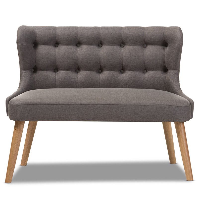 Allora Mid-Century Fabric/Wood Tufted Wingback Loveseat in Gray/Light Brown
