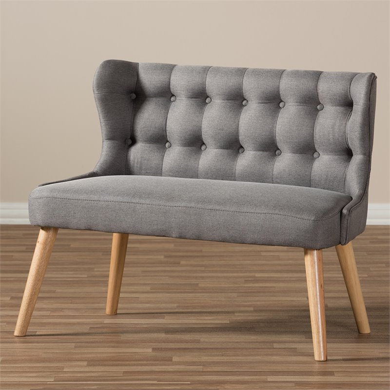 Allora Mid-Century Fabric/Wood Tufted Wingback Loveseat in Gray/Light Brown