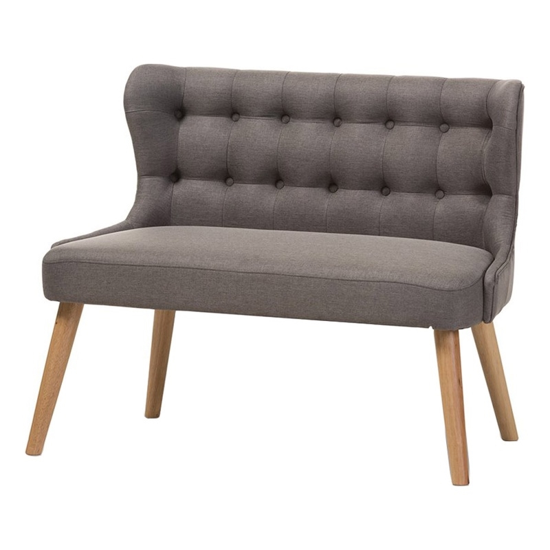 Allora Mid-Century Fabric/Wood Tufted Wingback Loveseat in Gray/Light Brown