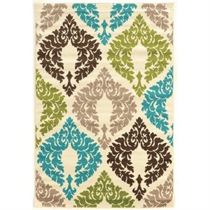 Allora Power Loom Polypropylene Rug in Ivory and Turquoise