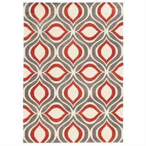 allora hand-tufted geometric design polyester rug in gray and red