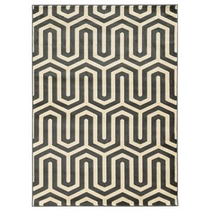 Allora 8' x 10' Power Loom Polypropylene Tangent Rug in Charcoal and Gray