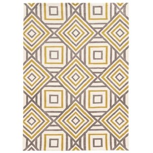Allora 5' x 7' Hand-Tufted Geometric Design Polyester Rug in Ivory and Gray