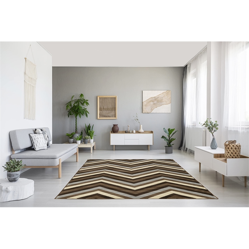 Allora 8' x 10' Power Loom Polypropylene Chevron Rug in Chocolate and Beige