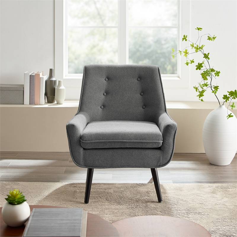 Allora Polyester Fabric Upholstered Button-Tufted Back Accent Chair in Gray
