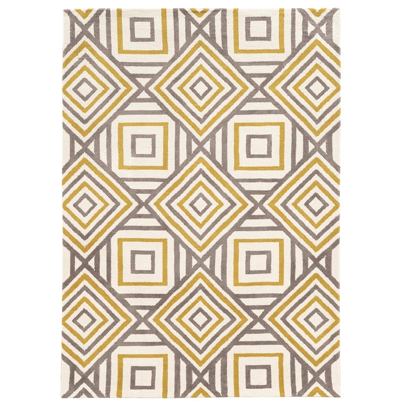 Allora 8' x 10' Hand-Tufted Geometric Design Polyester Rug in Ivory and Gray