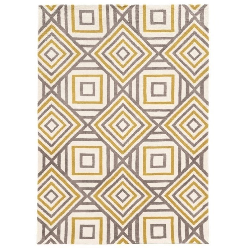 Allora 8' x 10' Hand-Tufted Geometric Design Polyester Rug in Ivory and Gray