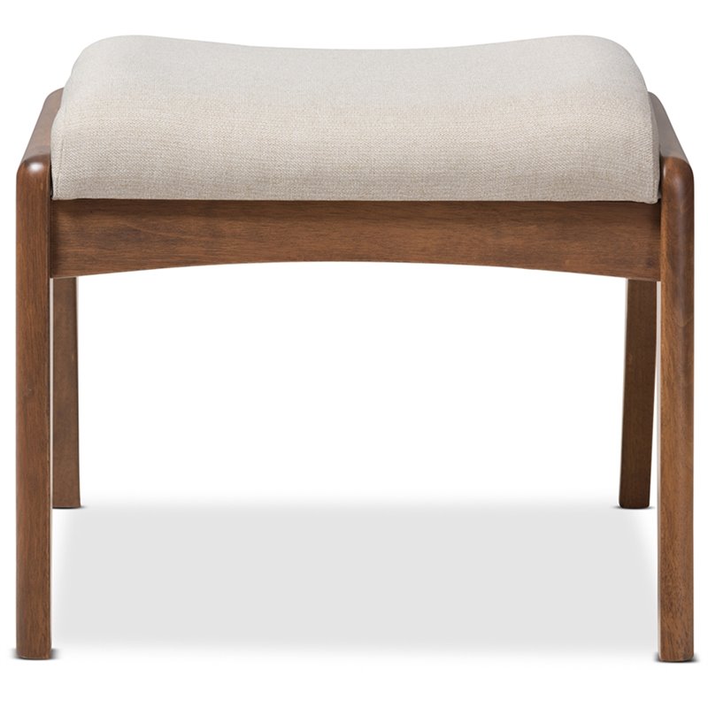 Allora Furniture Upholstered Ottoman in Light Beige and Walnut