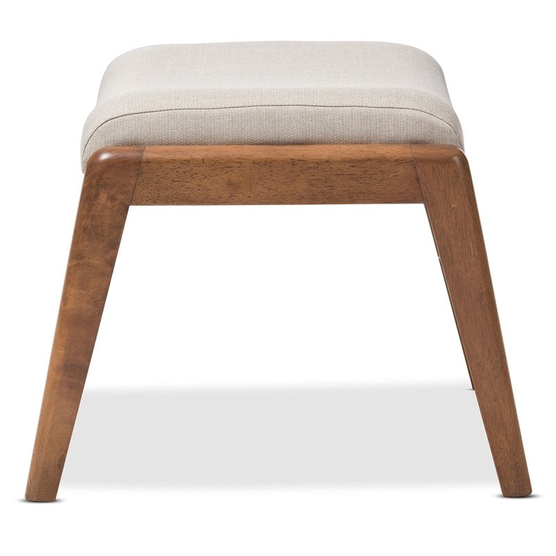 Allora Furniture Upholstered Ottoman in Light Beige and Walnut