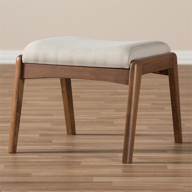 Allora Furniture Upholstered Ottoman in Light Beige and Walnut