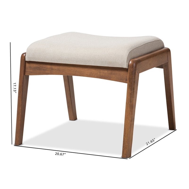 Allora Furniture Upholstered Ottoman in Light Beige and Walnut