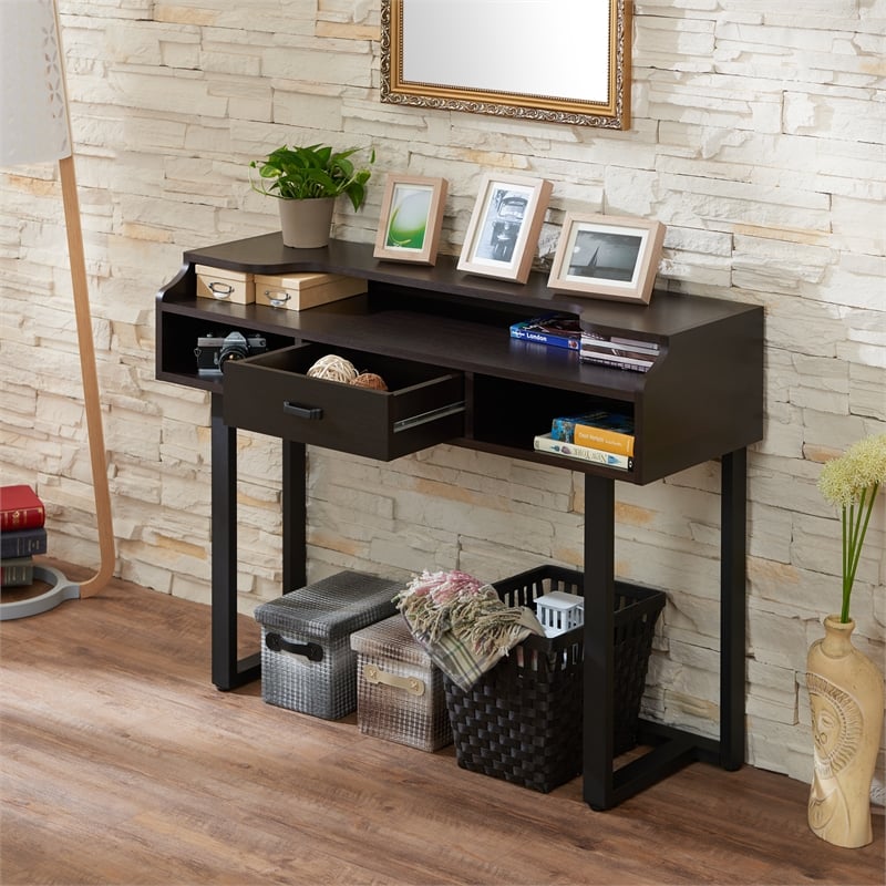 Allora Wood Table Top Cutout Writing Desk in Espresso