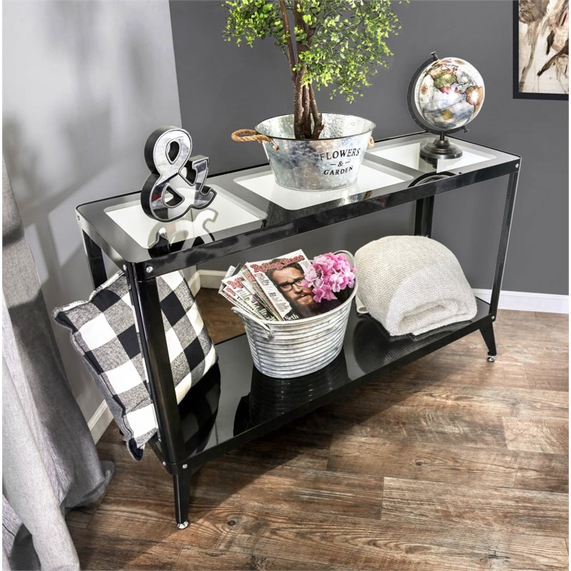 Allora Metal Glass Top Console Table in Black - A-5145-1453344