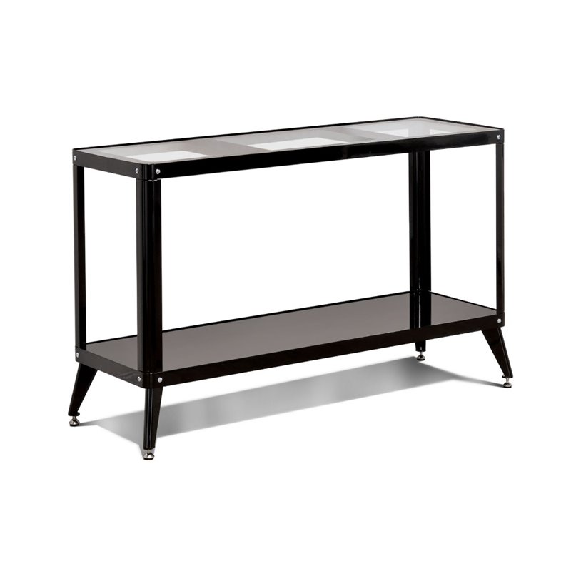 Allora Metal Glass Top Console Table in Black Cymax Business