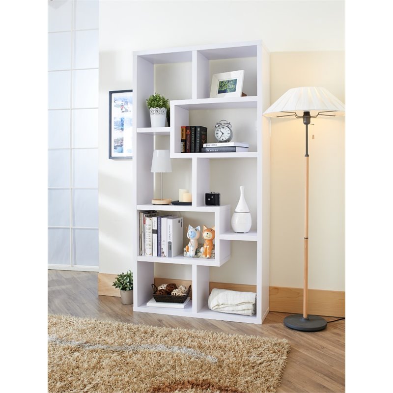 Allora 10-Shelf Contemporary MDF/Wood Veneer Bookcase in White