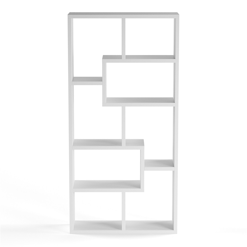 Allora 10-Shelf Contemporary MDF/Wood Veneer Bookcase in White