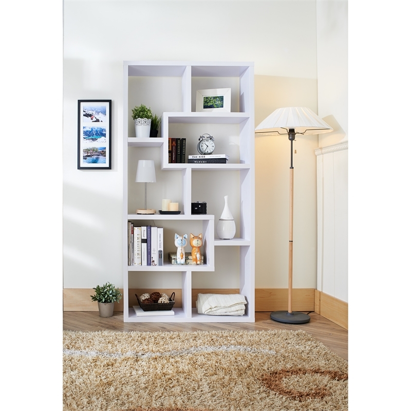 Allora 10-Shelf Contemporary MDF/Wood Veneer Bookcase in White