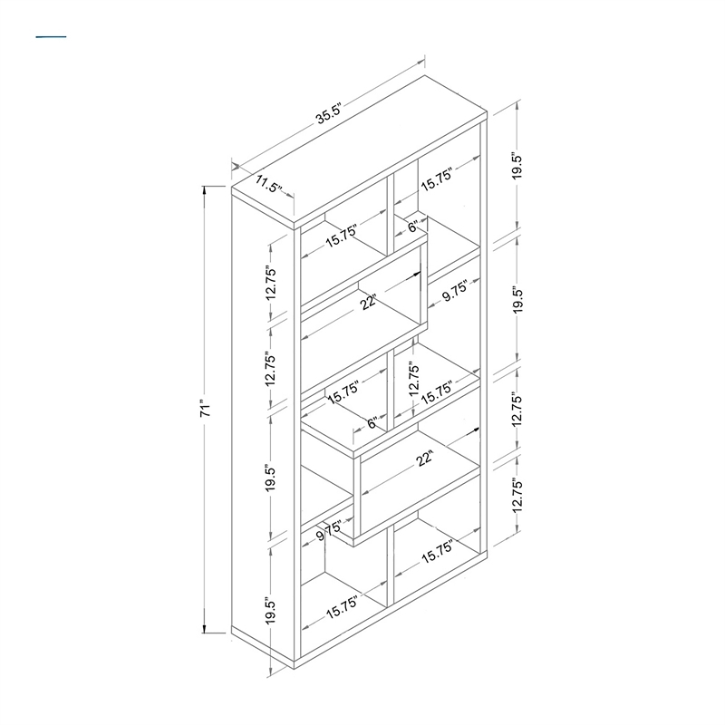 Allora 10-Shelf Contemporary MDF/Wood Veneer Bookcase in White