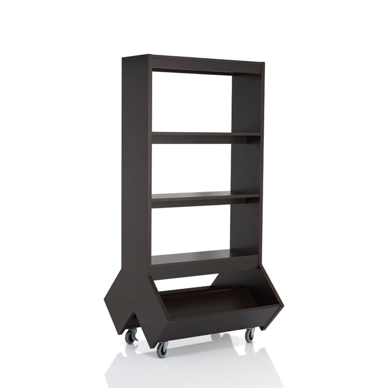 Allora 3-Shelf Wood Bookcase with Casters in Deep Espresso