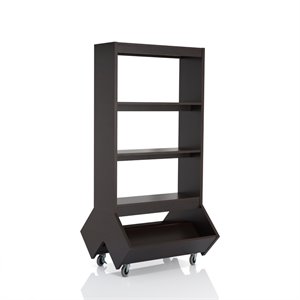 Allora 3-Shelf Wood Bookcase with Casters in Espresso