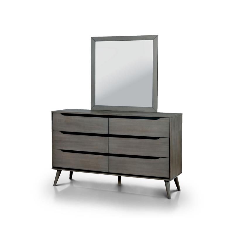 Allora Wood 6-Drawer Dresser and Mirror in Gray