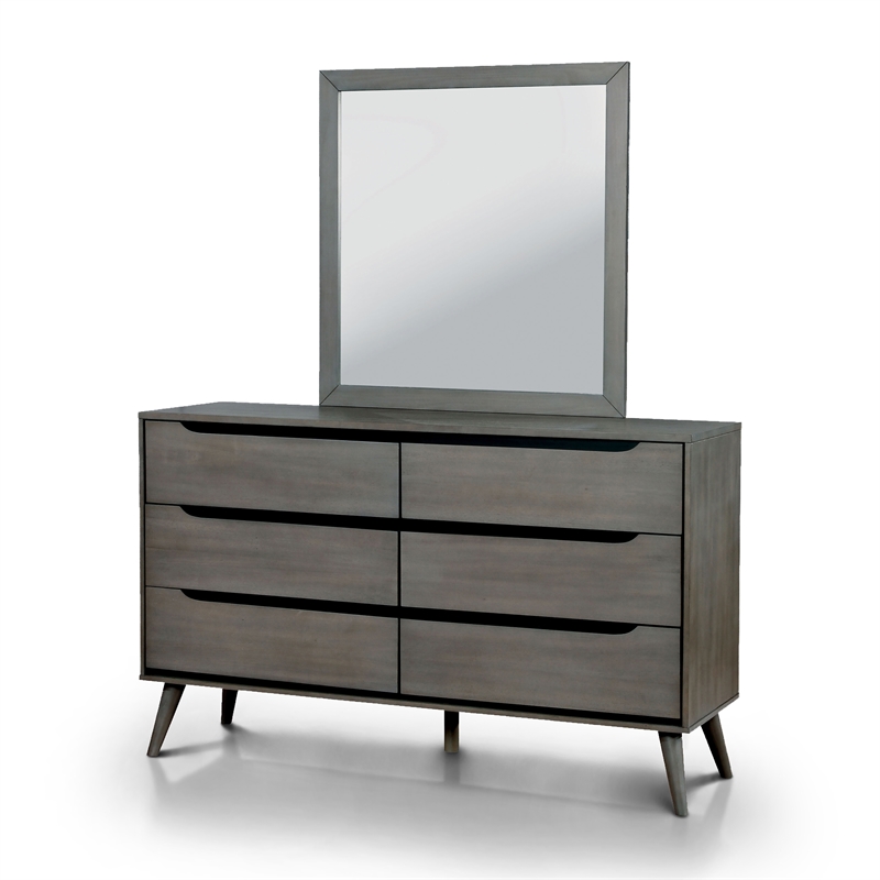 Allora Wood 6-Drawer Dresser and Mirror in Gray
