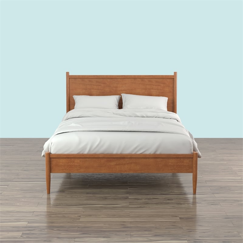 Allora Mid-Century Solid Wood California King Platform Bed in Oak