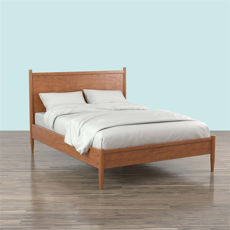 Allora Mid-Century Solid Wood California King Platform Bed in Oak