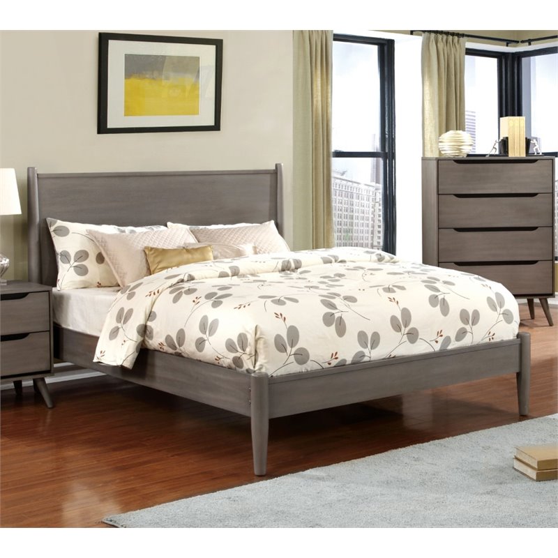 Allora Mid-Century Solid Wood/Wood Veneer/MDF Queen Platform Bed in Gray