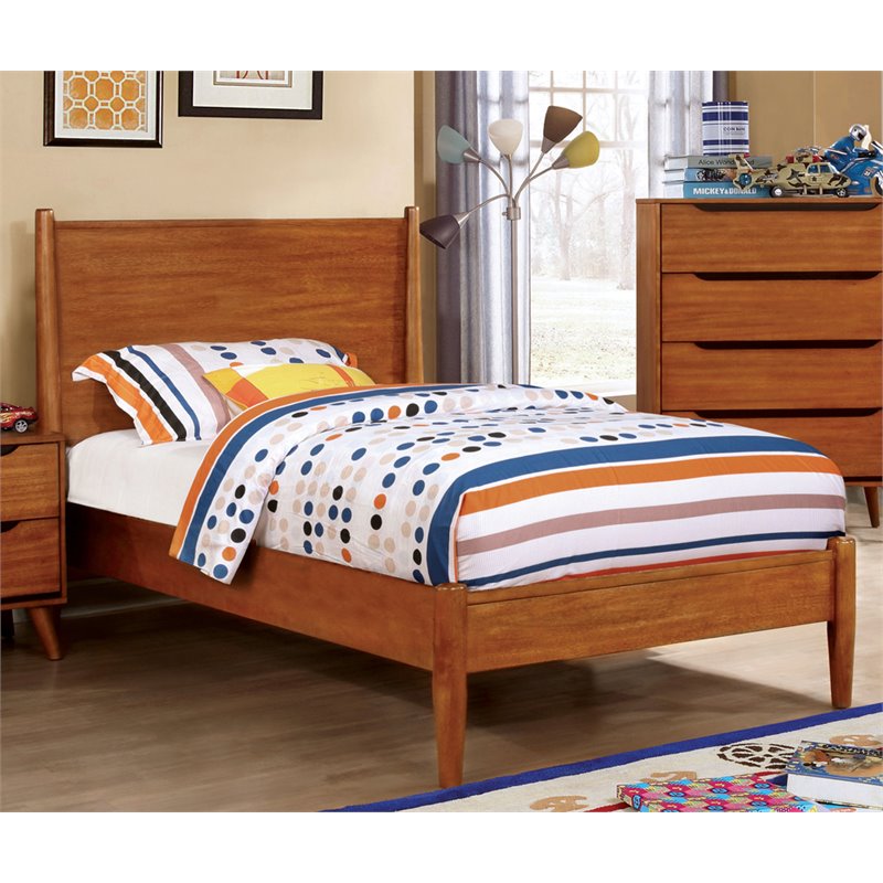 Allora Mid-Century Solid Wood/Wood Veneer/MDF Twin Platform Bed in Oak