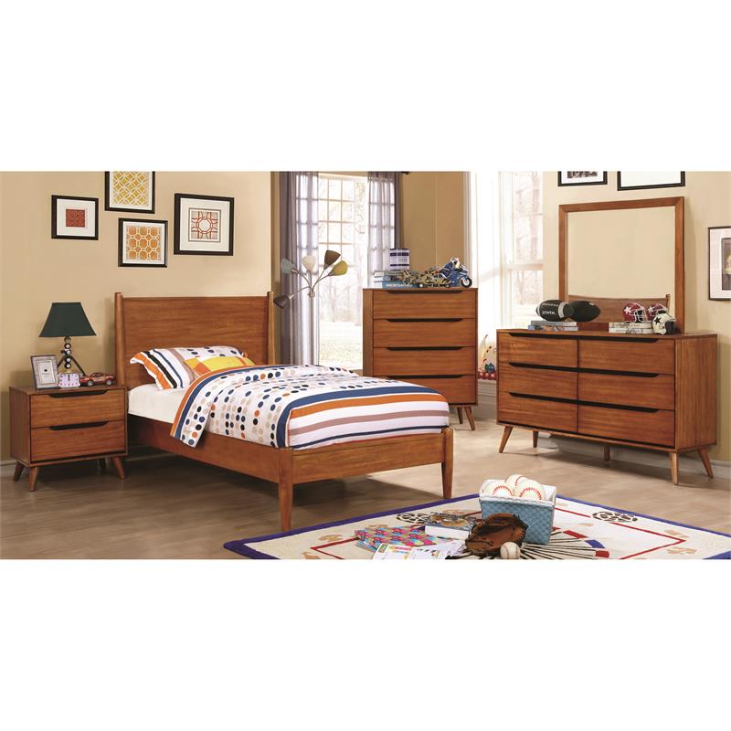 Allora Mid-Century Solid Wood/Wood Veneer/MDF Twin Platform Bed in Oak