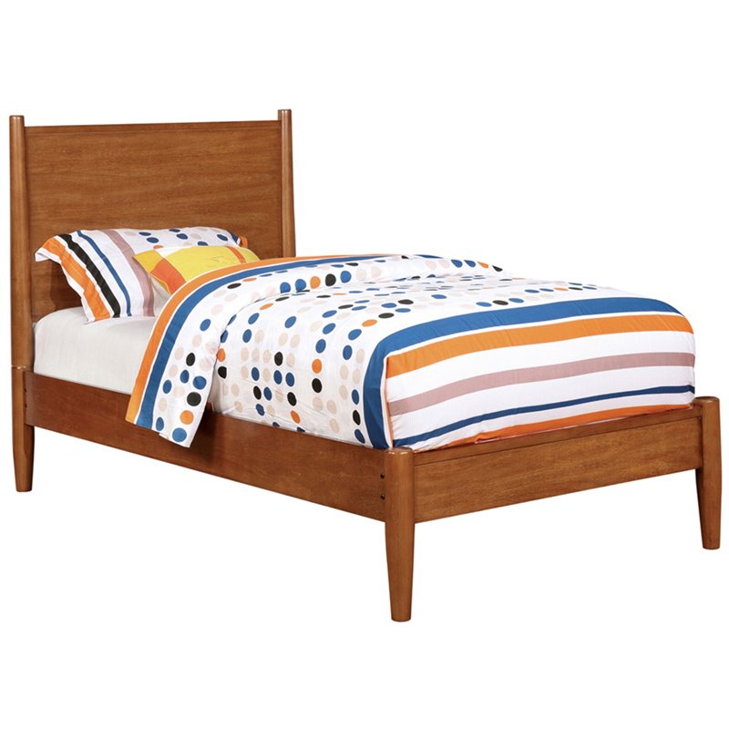 Allora Mid-Century Solid Wood/Wood Veneer/MDF Twin Platform Bed in Oak
