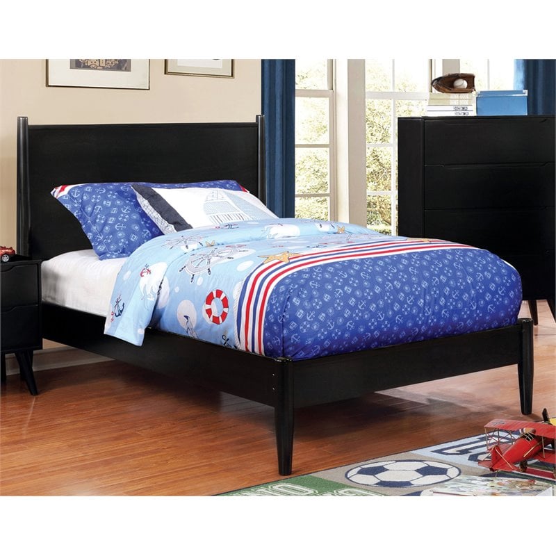 Allora Mid-Century Solid Wood/Wood Veneer/MDF Twin Platform Bed in Black