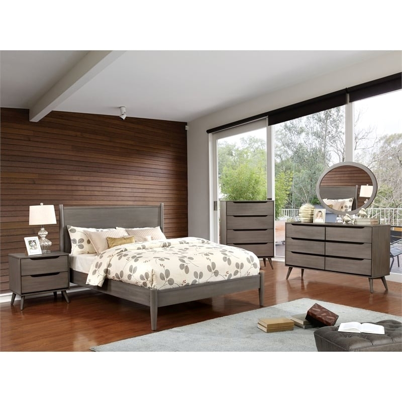Allora Mid-Century Solid Wood/Wood Veneer/MDF Full Platform Bed in Gray