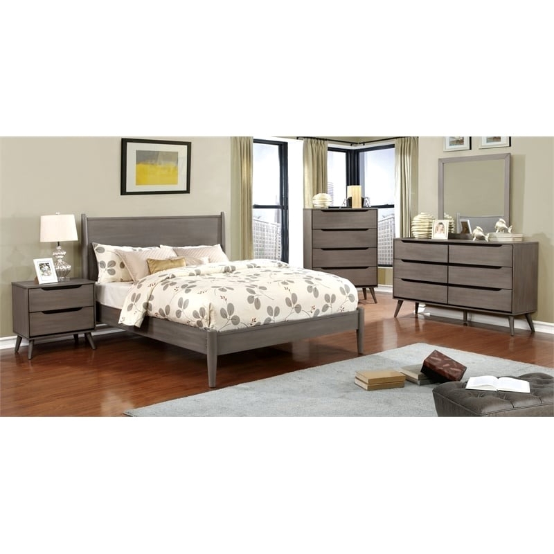 Allora Mid-Century Solid Wood/Wood Veneer/MDF Full Platform Bed in Gray