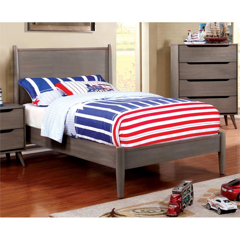 Allora Mid-Century Solid Wood/Wood Veneer/MDF Twin Platform Bed in Gray