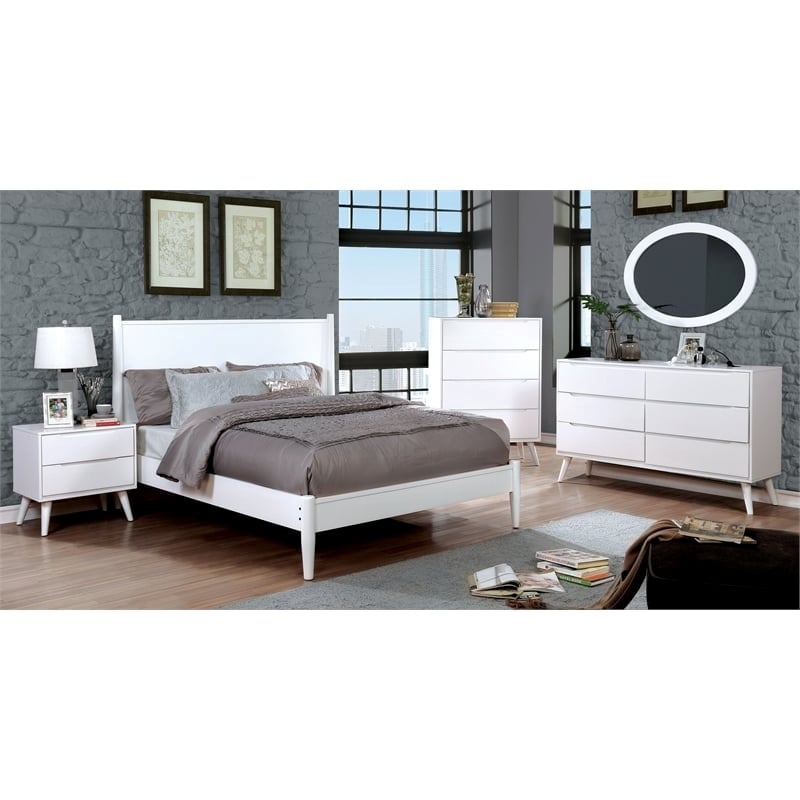 Allora Mid-Century Solid Wood/Wood Veneer/MDF Full Platform Bed in White