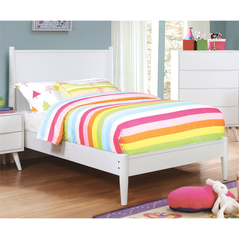 Allora Mid-Century Solid Wood/Wood Veneer/MDF Twin Platform Bed in White