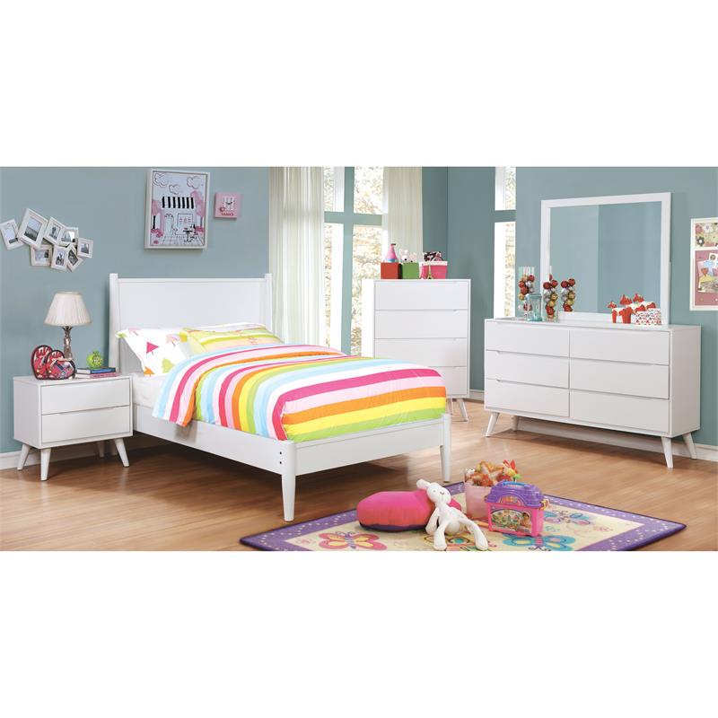 Allora Mid-Century Solid Wood/Wood Veneer/MDF Twin Platform Bed in White