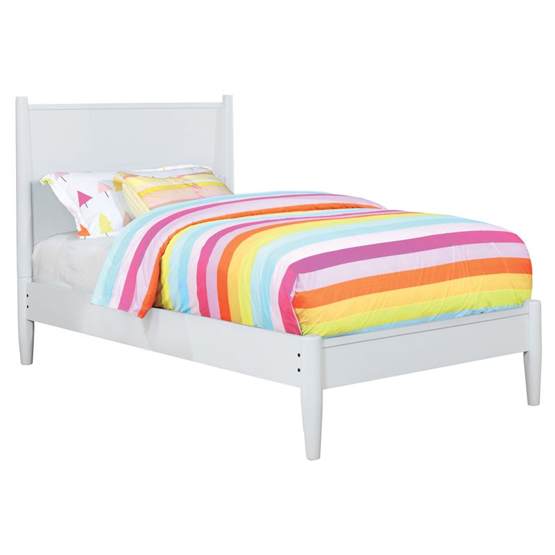 Allora Mid-Century Solid Wood/Wood Veneer/MDF Twin Platform Bed in White
