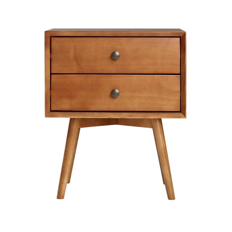 Allora Mid-Century 2 Drawer Solid Wood Nightstand in Caramel